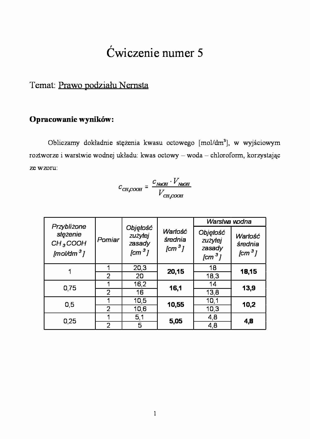 Prawo podziału Nernsta- ćwiczenia - strona 1