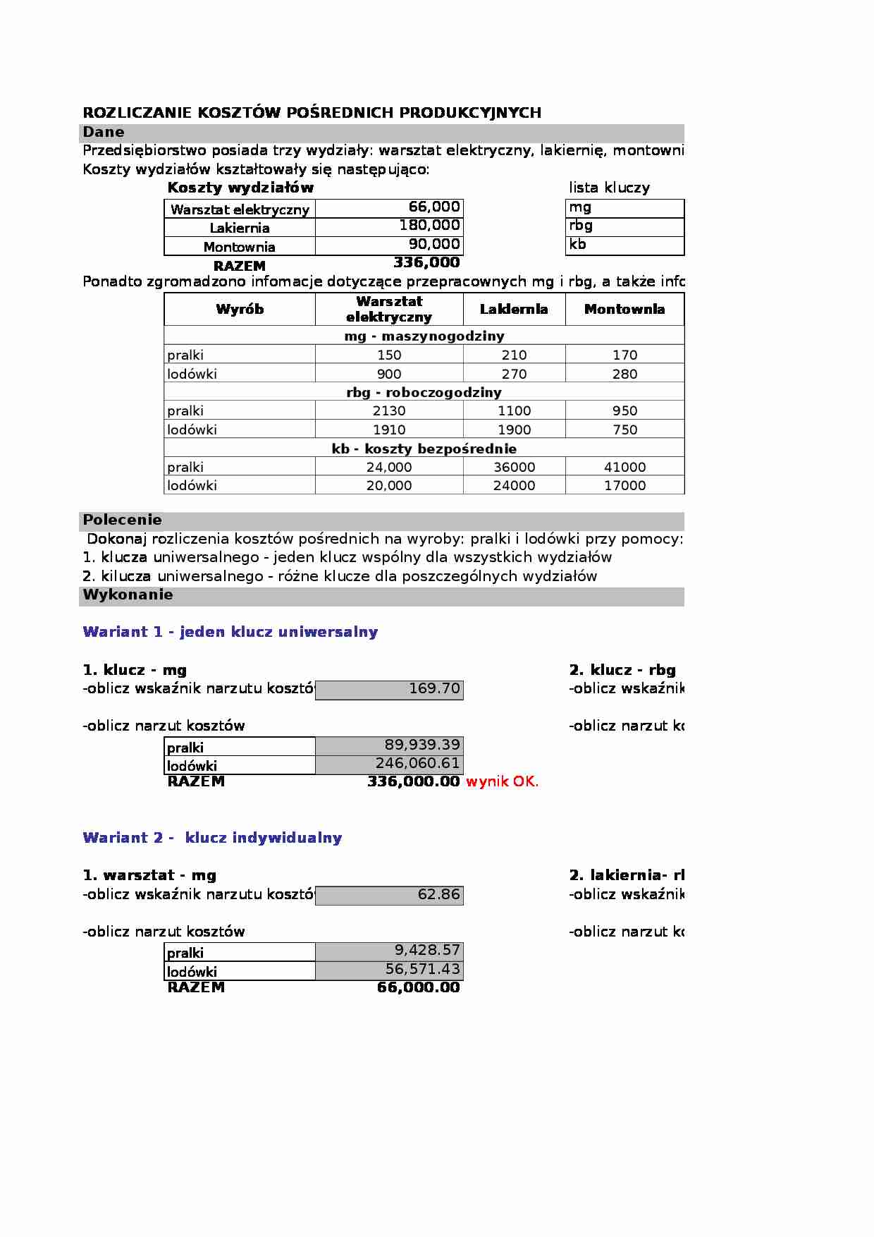 kalkulacja zadania excel - strona 1
