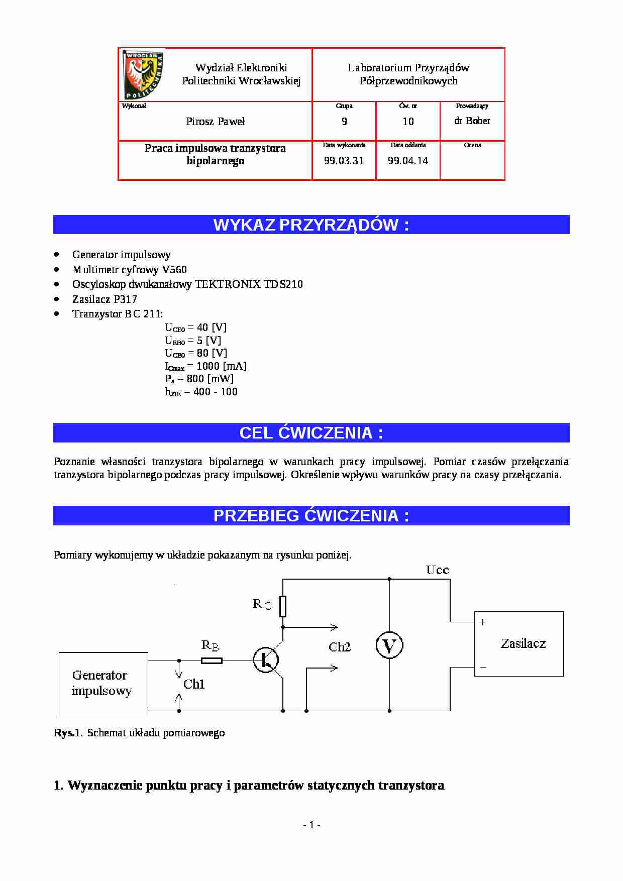 Wykład - praca impulsowa tranzystora bipolarnego - strona 1