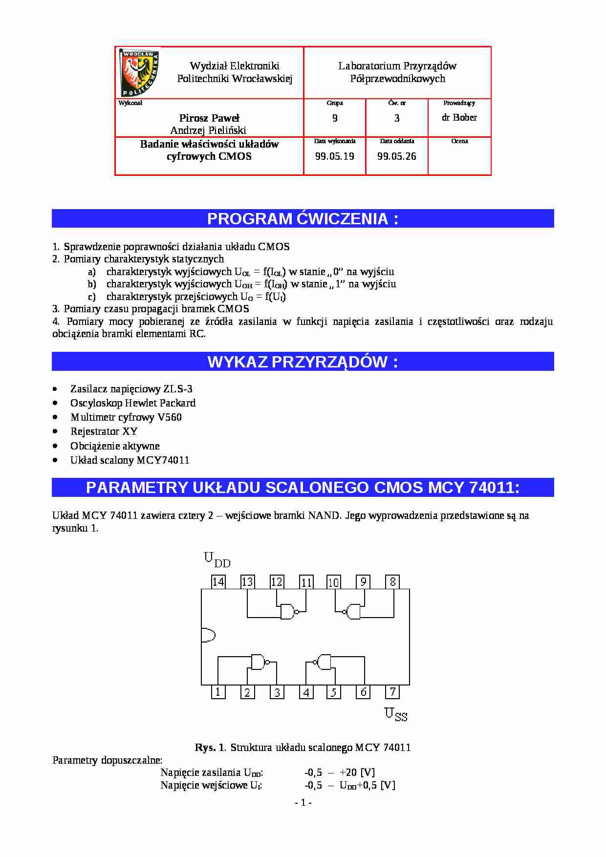 Wykład - badanie właściwości układów cyfrowych CMOS - strona 1