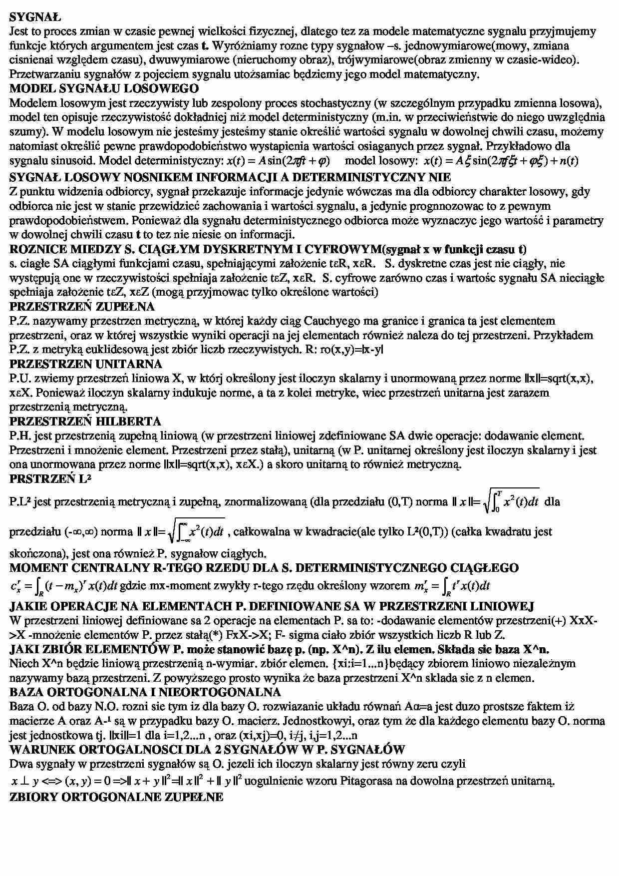 Opracowanie do kolokwium - Model sygnału losowego - strona 1