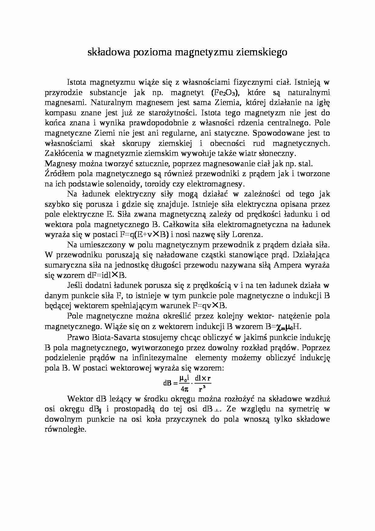 Wykład - składowa pozioma magnetyzmu ziemskiego - strona 1