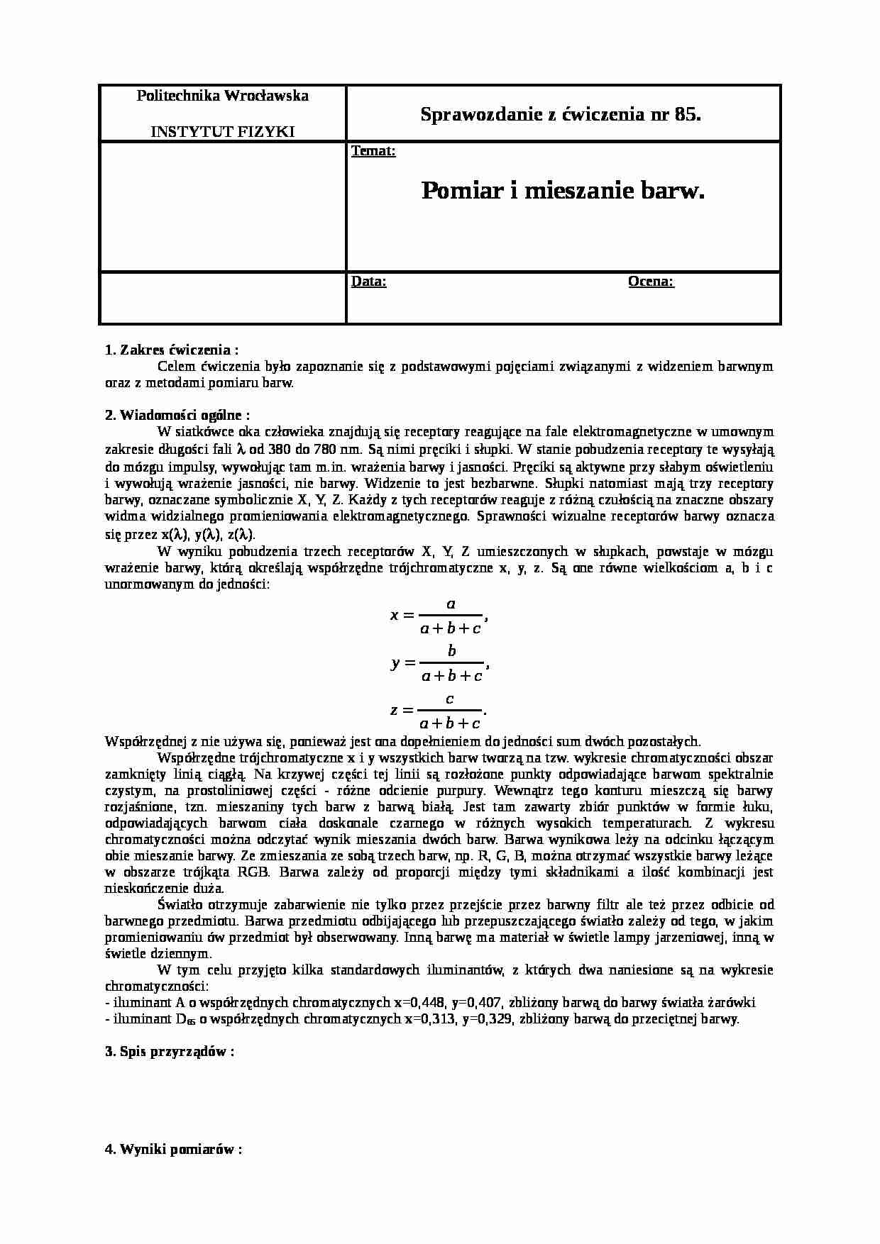 Wykład - pomiar i mieszanie barw - strona 1