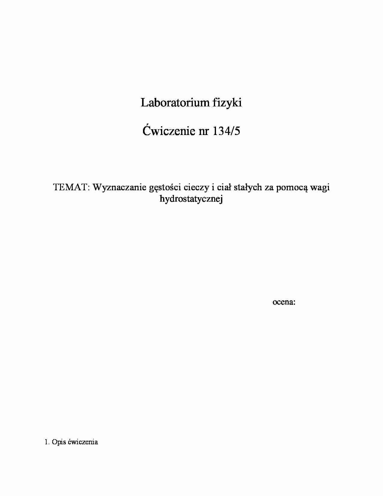 Wyznaczanie gęstości cieczy i ciał stałych - waga hydrostatyczna - wykład - strona 1