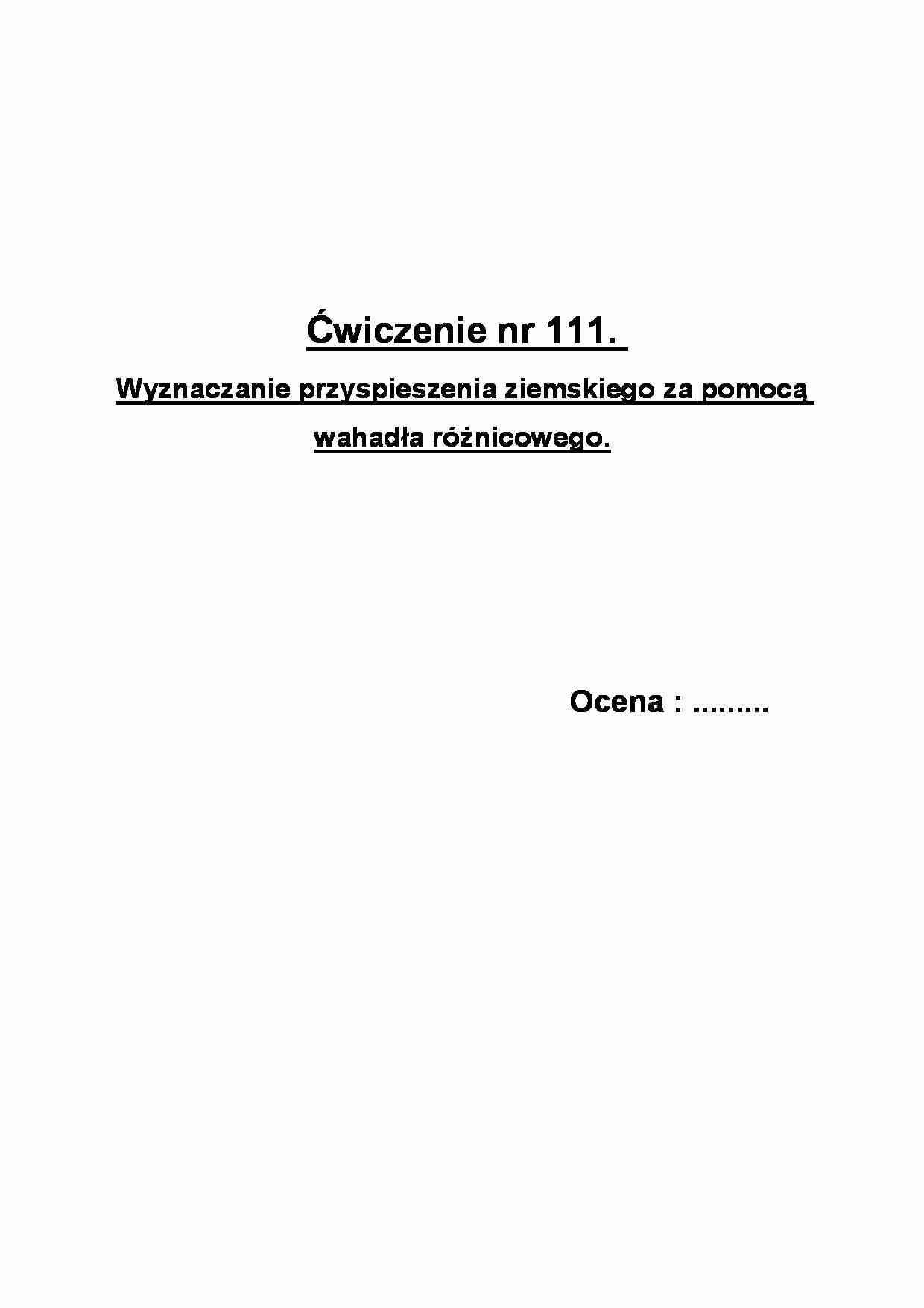 Wyznaczanie przyspieszenia ziemskiego za pomocą wahadła różnicowego - wykład - strona 1