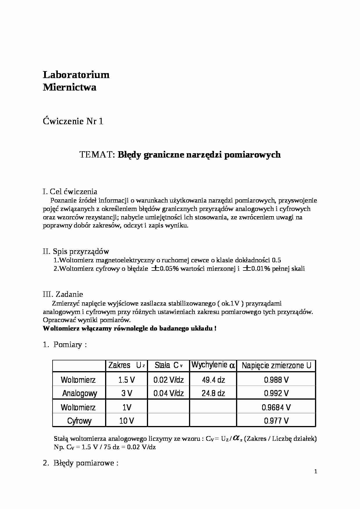 Wykład - błędy graniczne narzedzi pomiarowych - strona 1