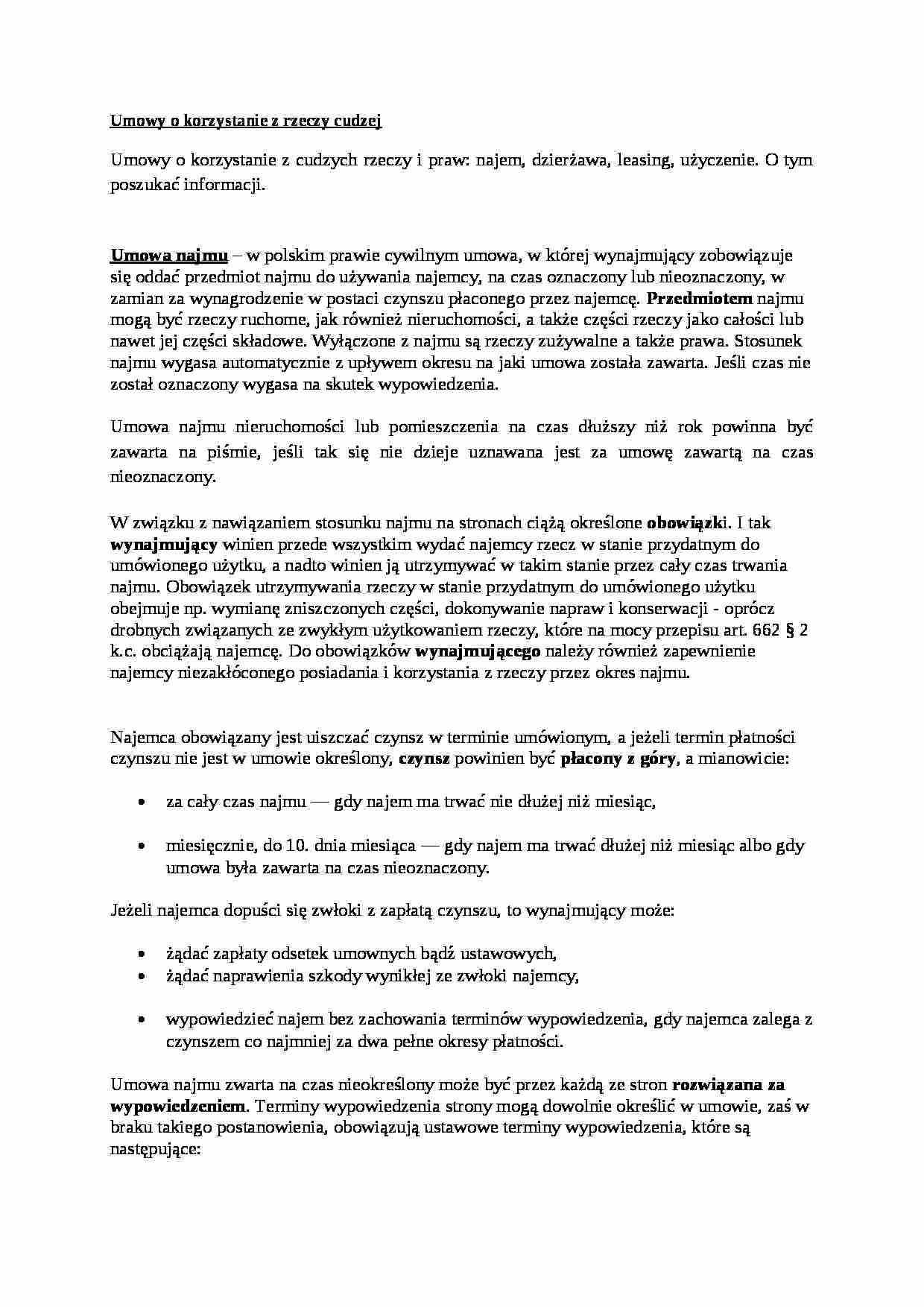 umowy o korzystanie z rzeczy cudzej - strona 1