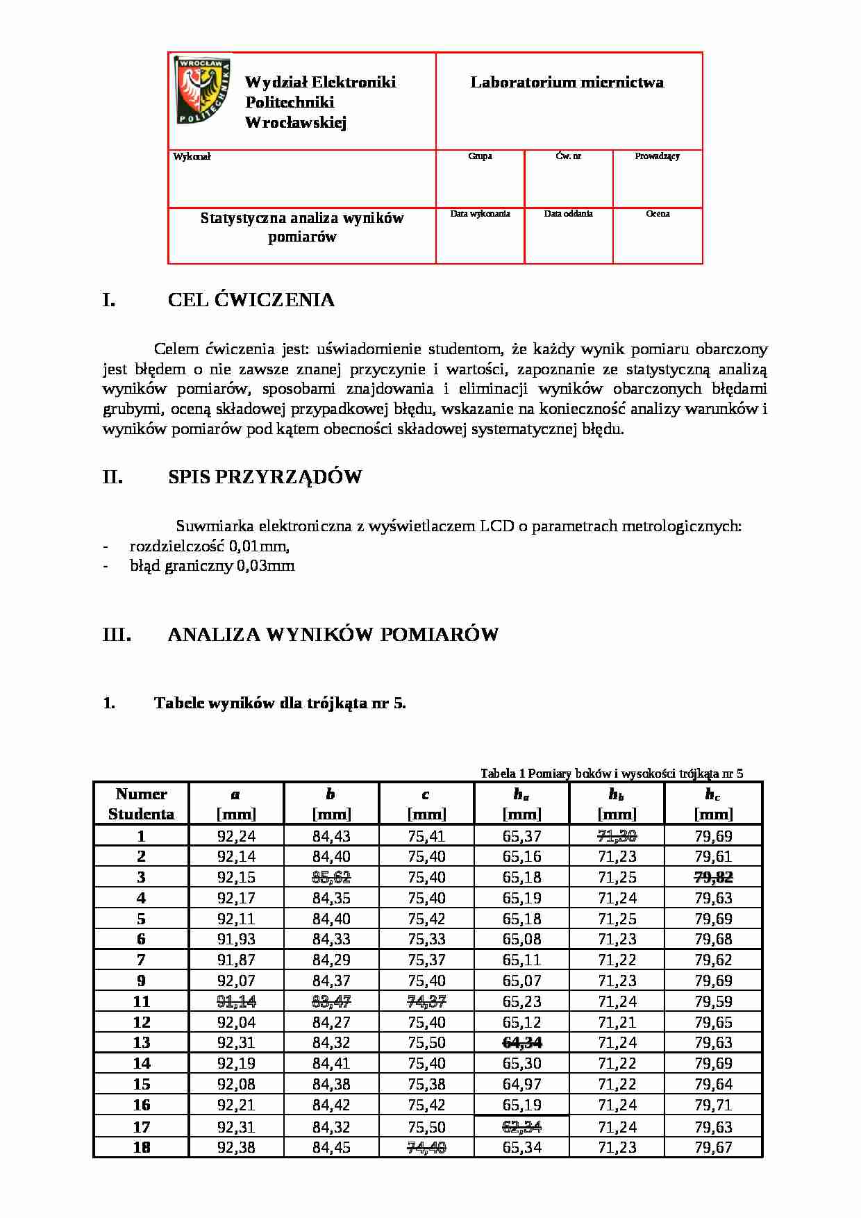 Wykład - statystyczna analiza wyników pomiarów - strona 1