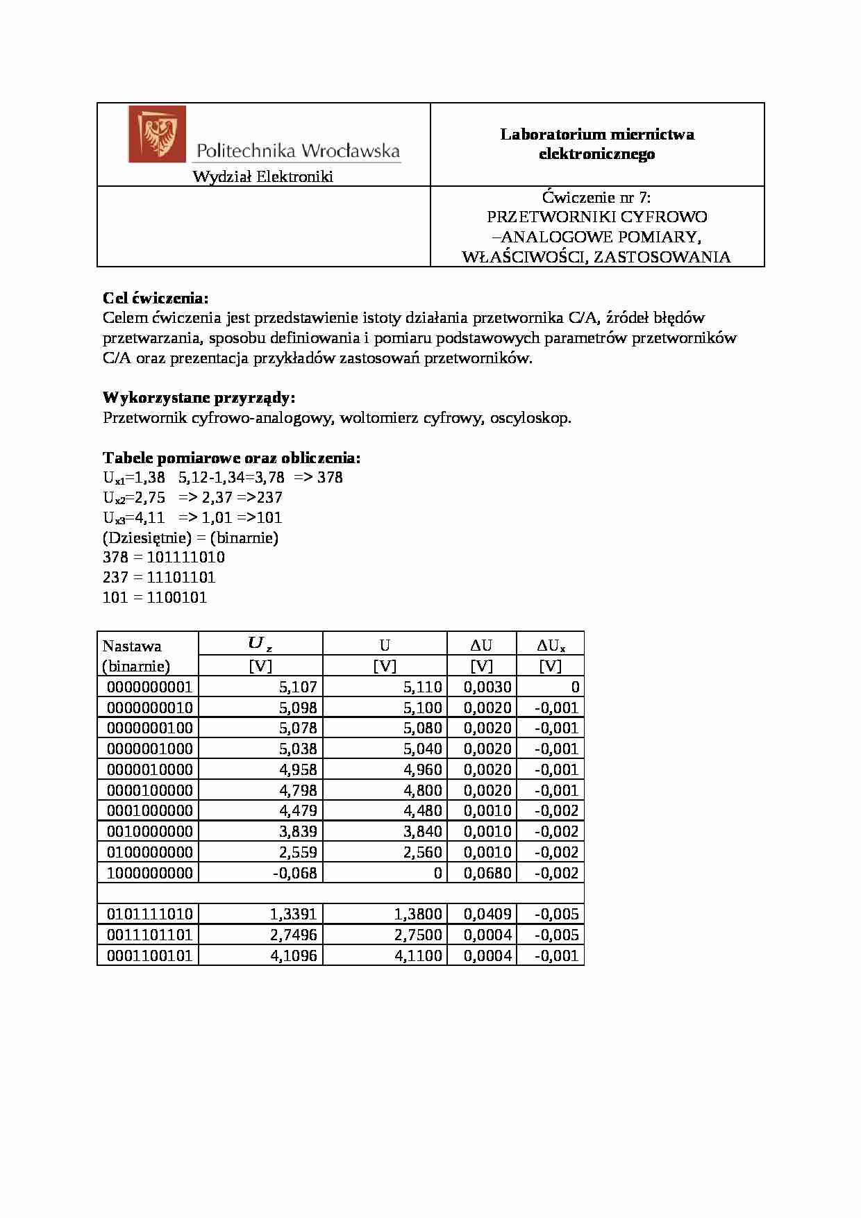 Przetworniki cyfrowo-analogowe - wykład - strona 1