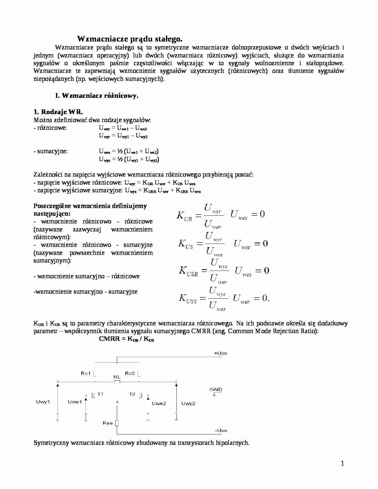 Wzmacniacze prądu stałego - wykład - strona 1