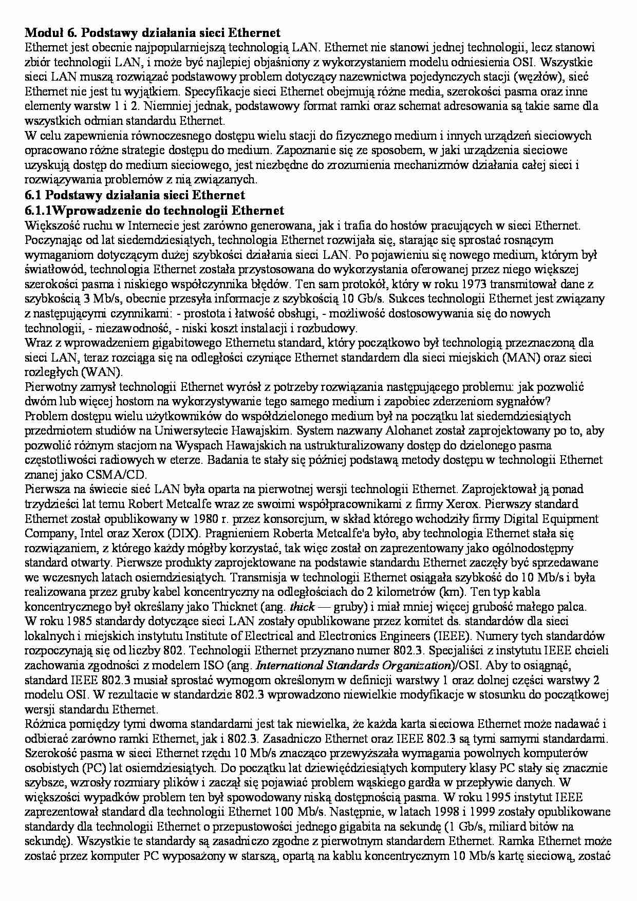 Podstawy działania sieci Ethernet - wykład - strona 1