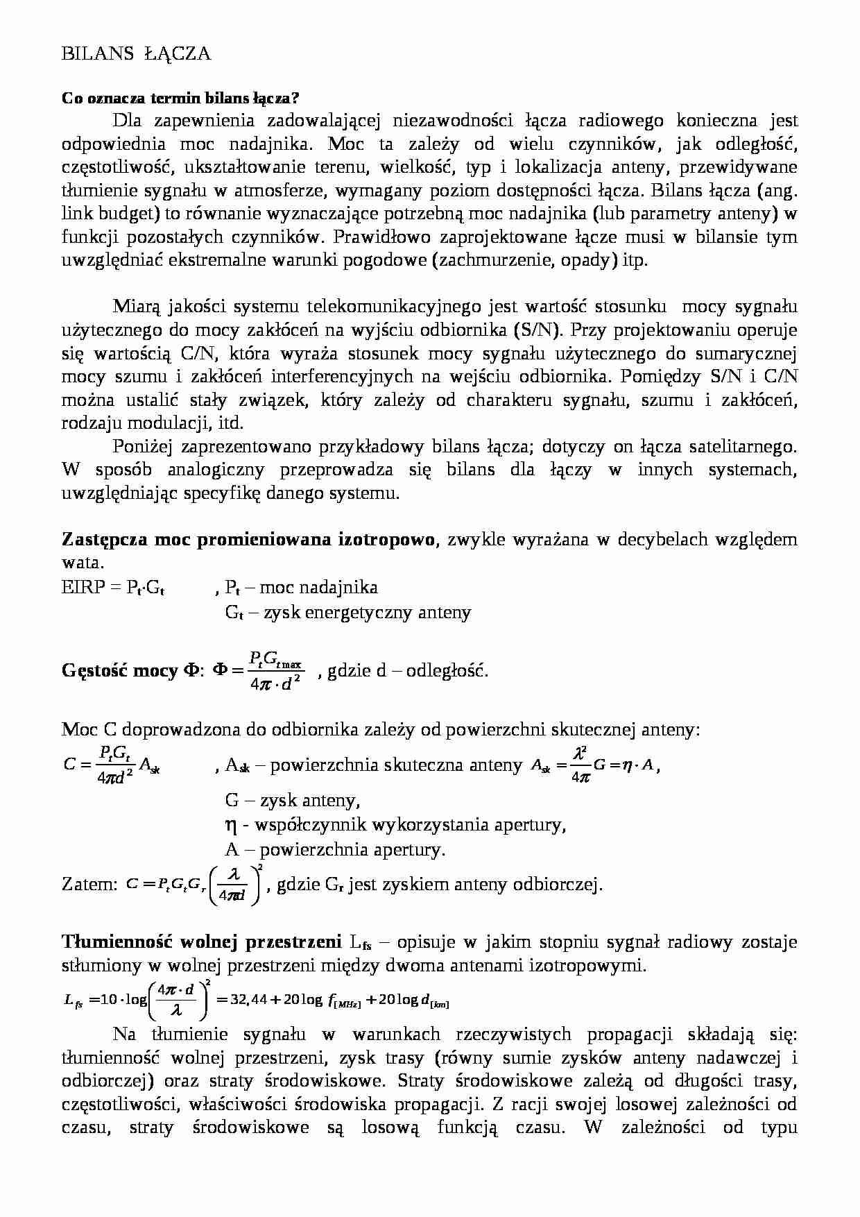 Bilans łącza - wykład - strona 1