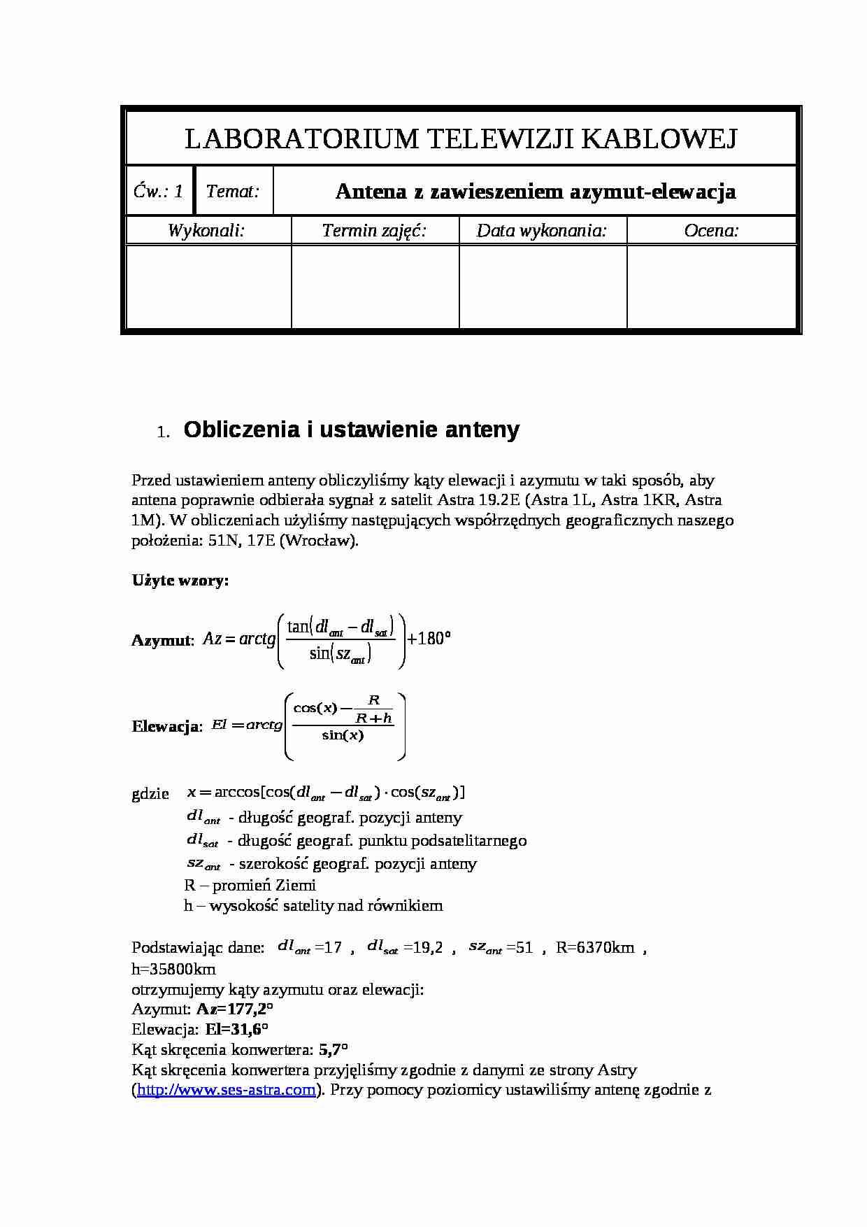 Antena z zawieszeniem azymut-elewacja - wykład - strona 1