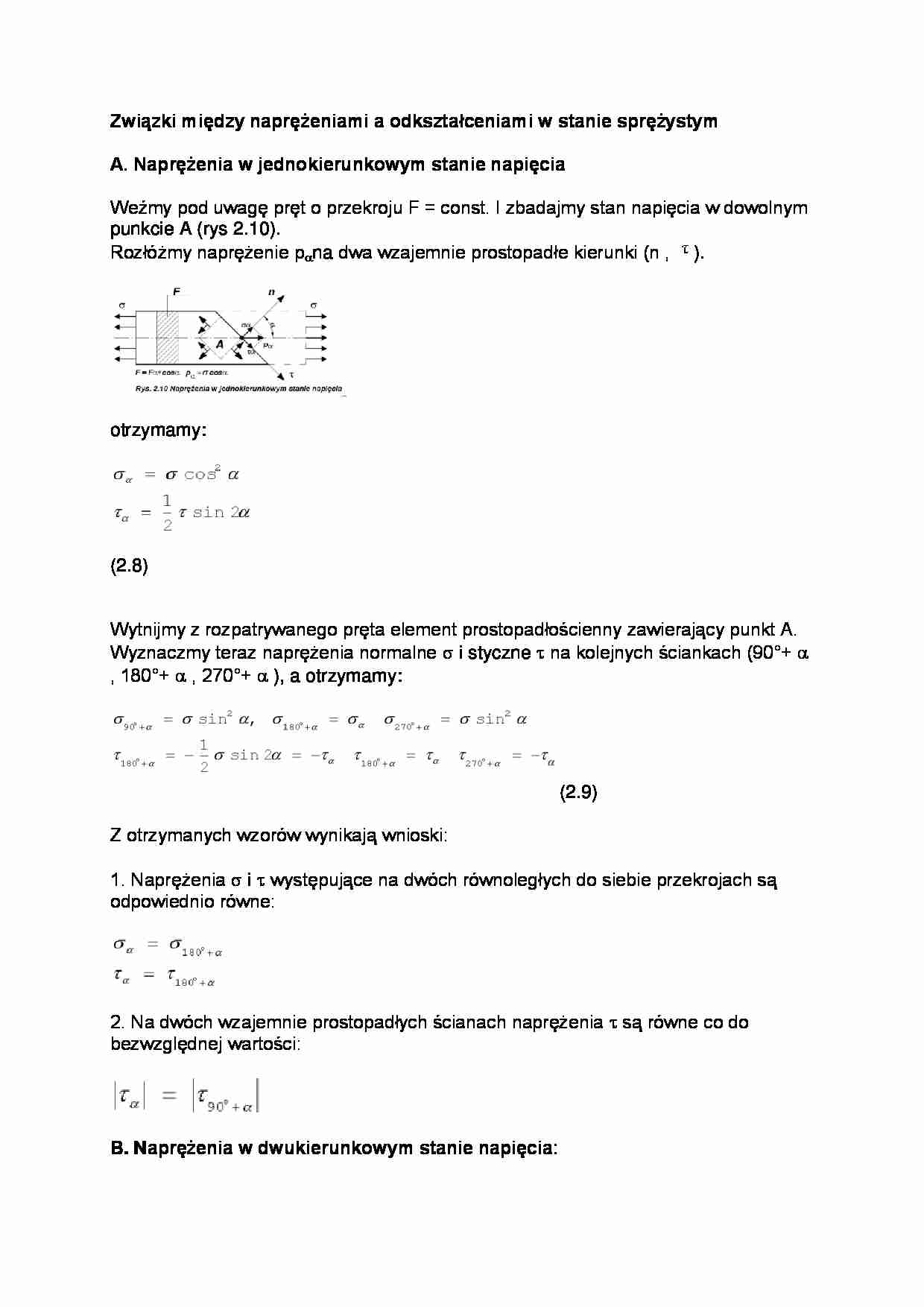 Naprężenia w jednokierunkowym stanie napięcia - wykład - strona 1