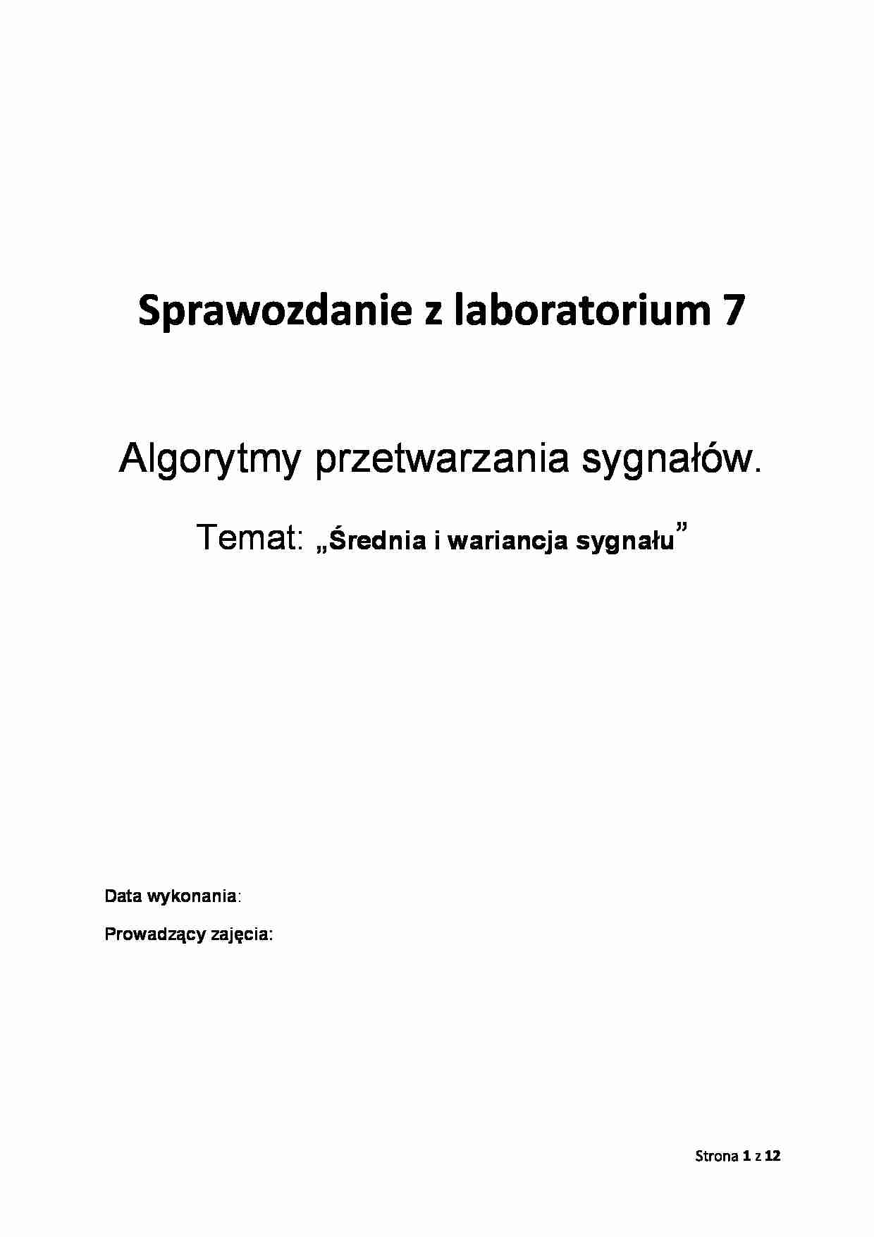 Średnia i wariancja sygnału - sprawozdanie - strona 1