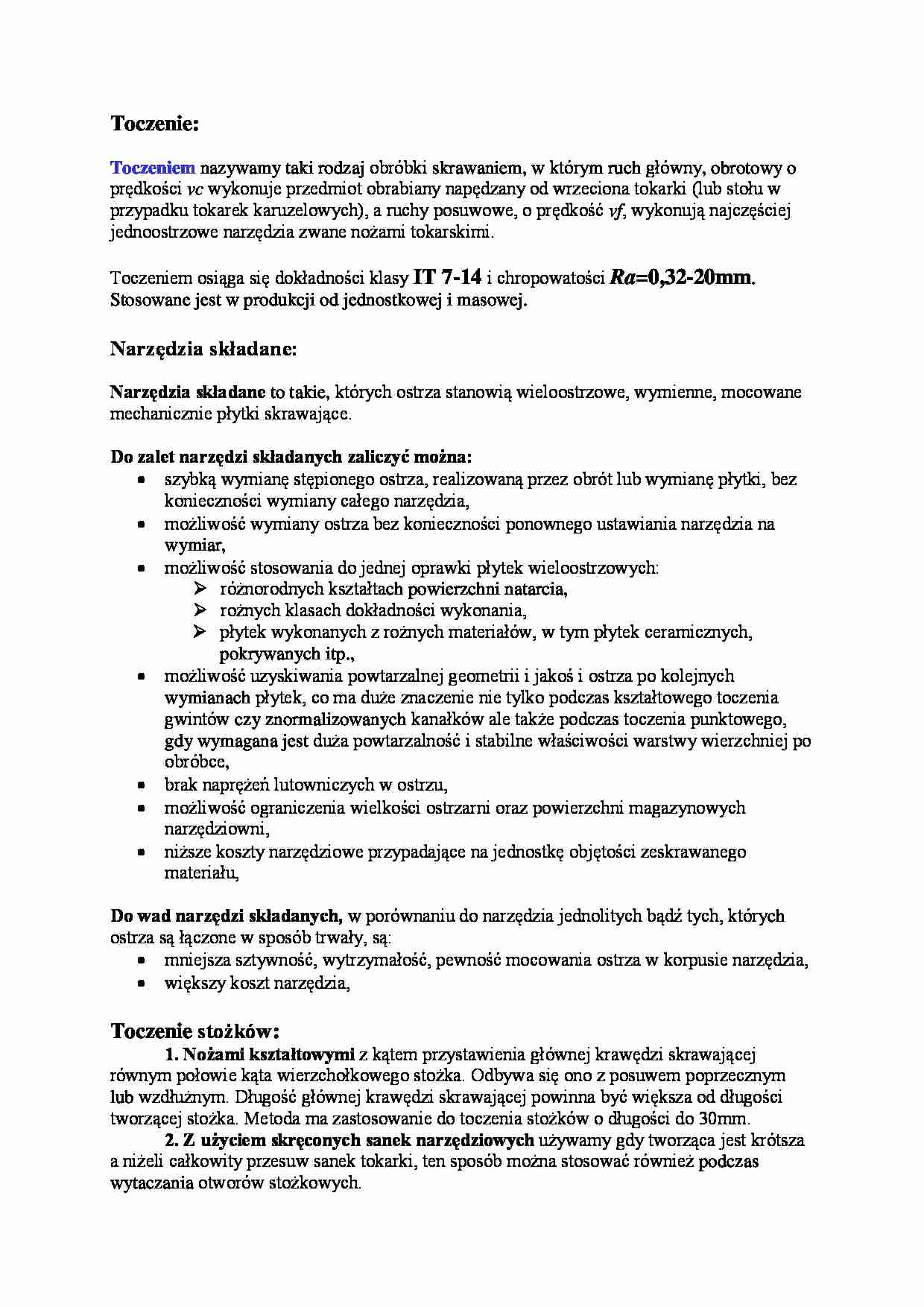 Toczenie i narzędzia skrawane - wykład - strona 1