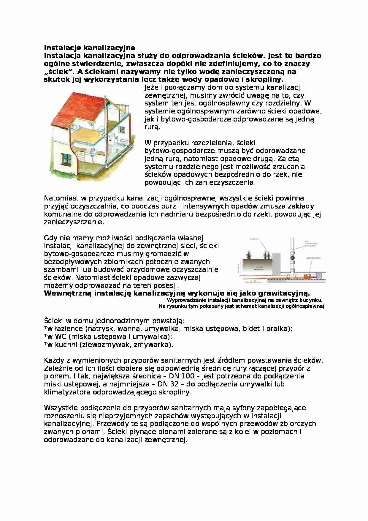 Instalacje kanalizacyjne - wykład - strona 1