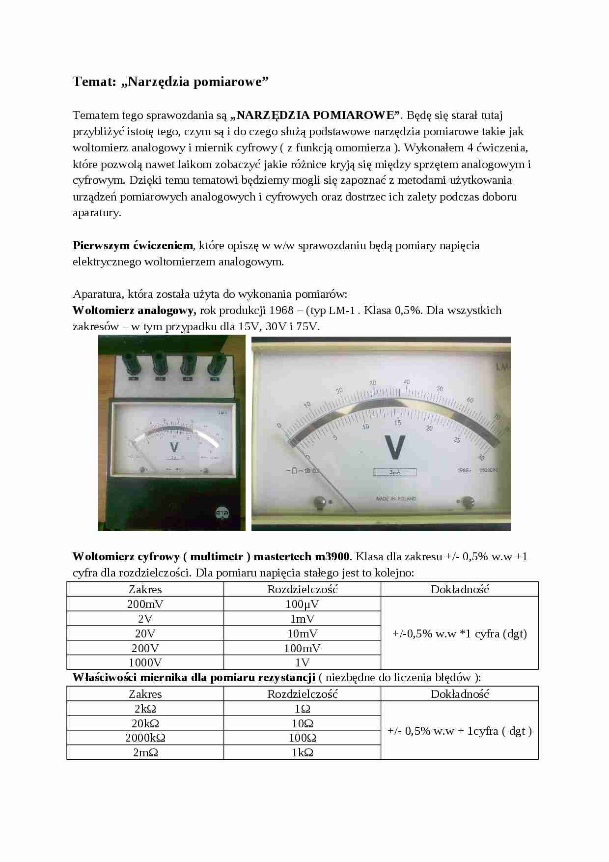 Narzędzia pomiarowe - sprawozdanie - strona 1