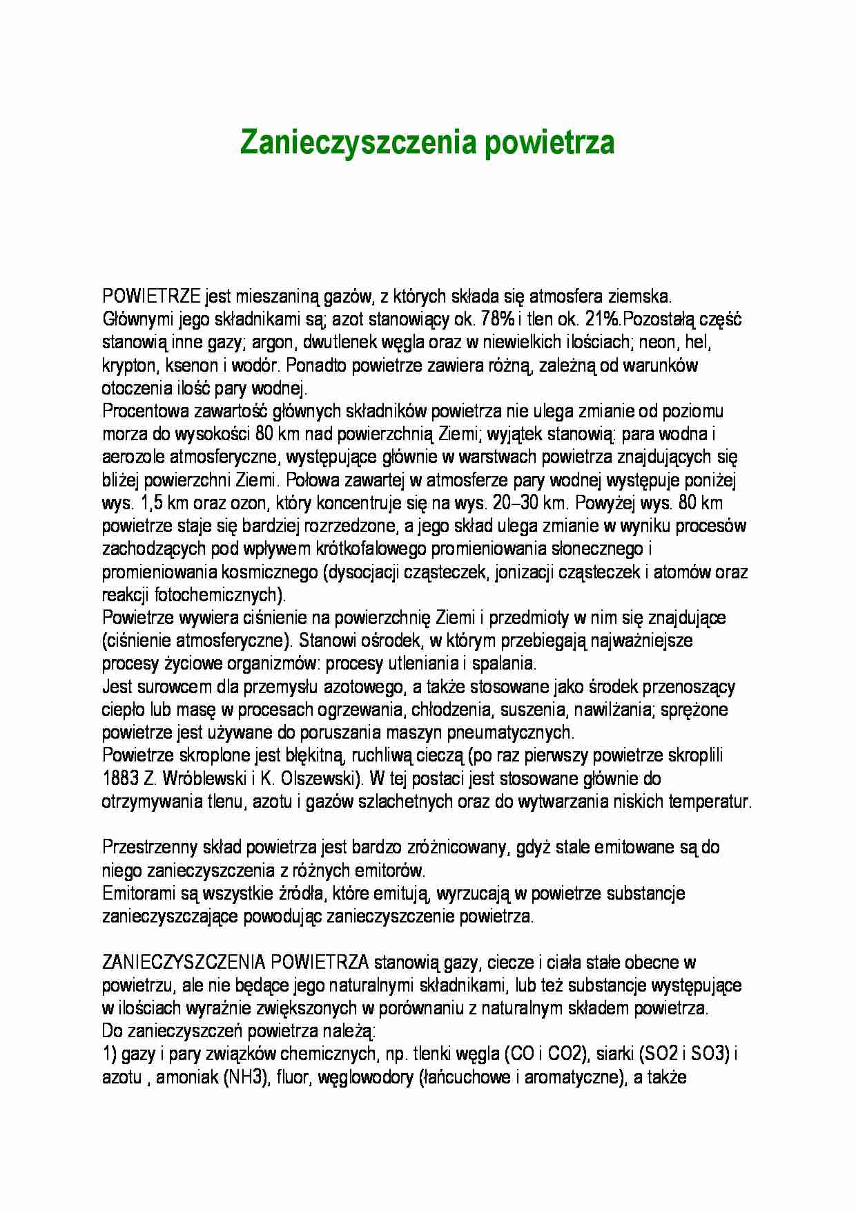 Zanieczyszczenia powietrza - wykład - strona 1