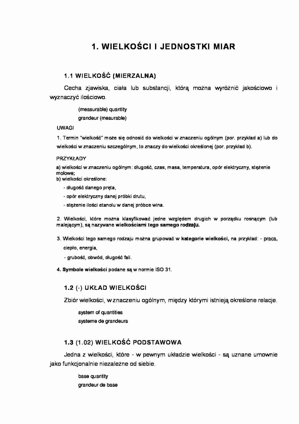 Wielkości jednostki miar - wykład - strona 1