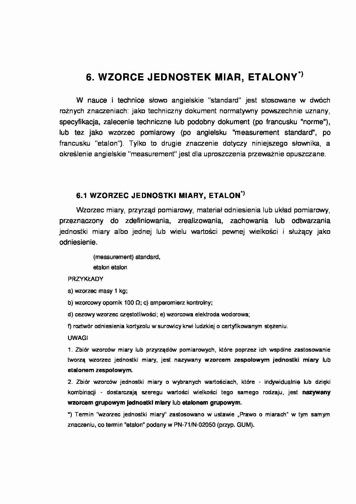 Etalony, wzorce jednostki miar - wykład - strona 1