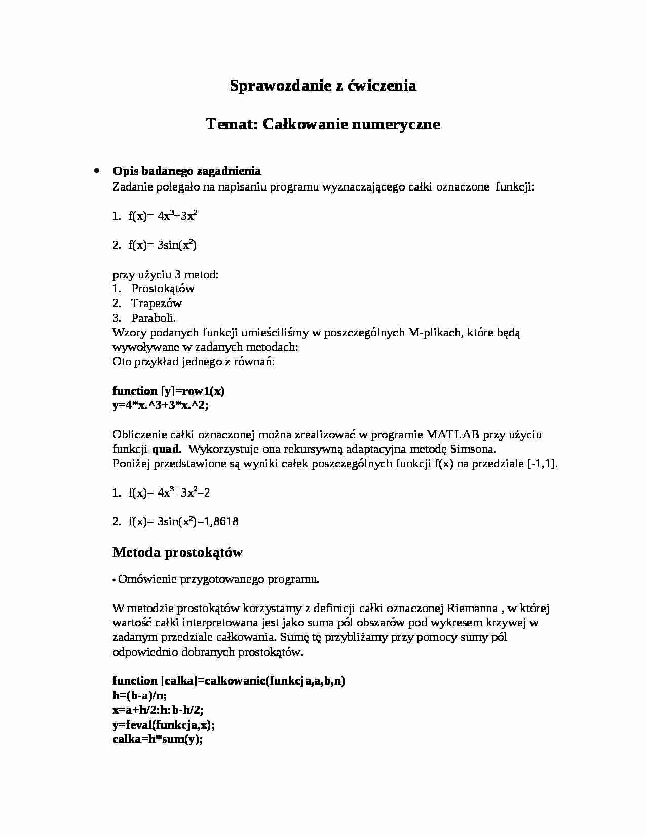 Całkowanie numeryczne - metoda Simsona - strona 1