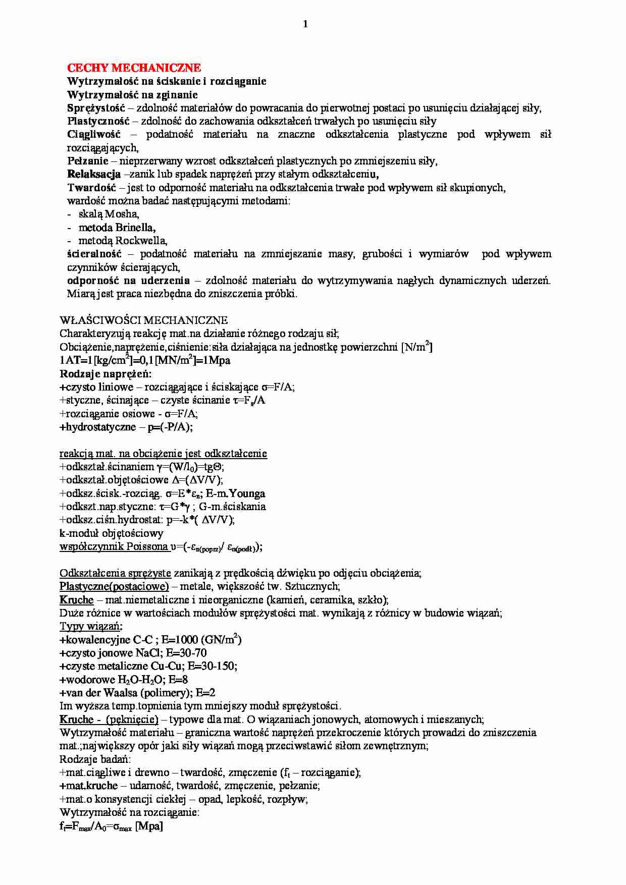 Cechy mechaniczne - wykład - strona 1