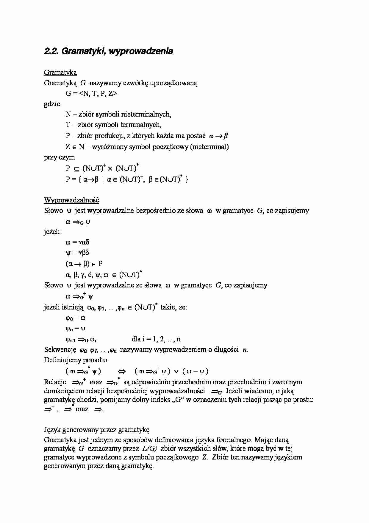 Gramatyki, wyprowadzenia - wykład - strona 1