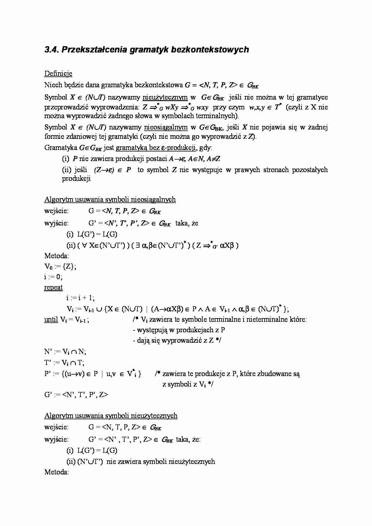 Przekształcenia gramatyk - wykład - strona 1