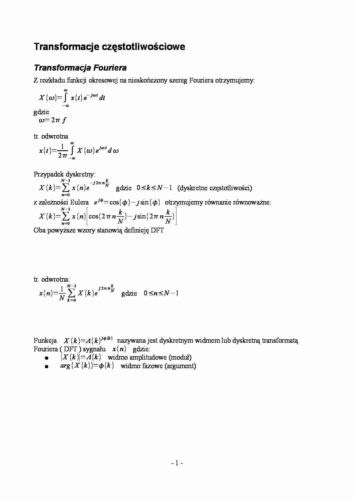Transformacje częstotliwościowe - wykład - strona 1