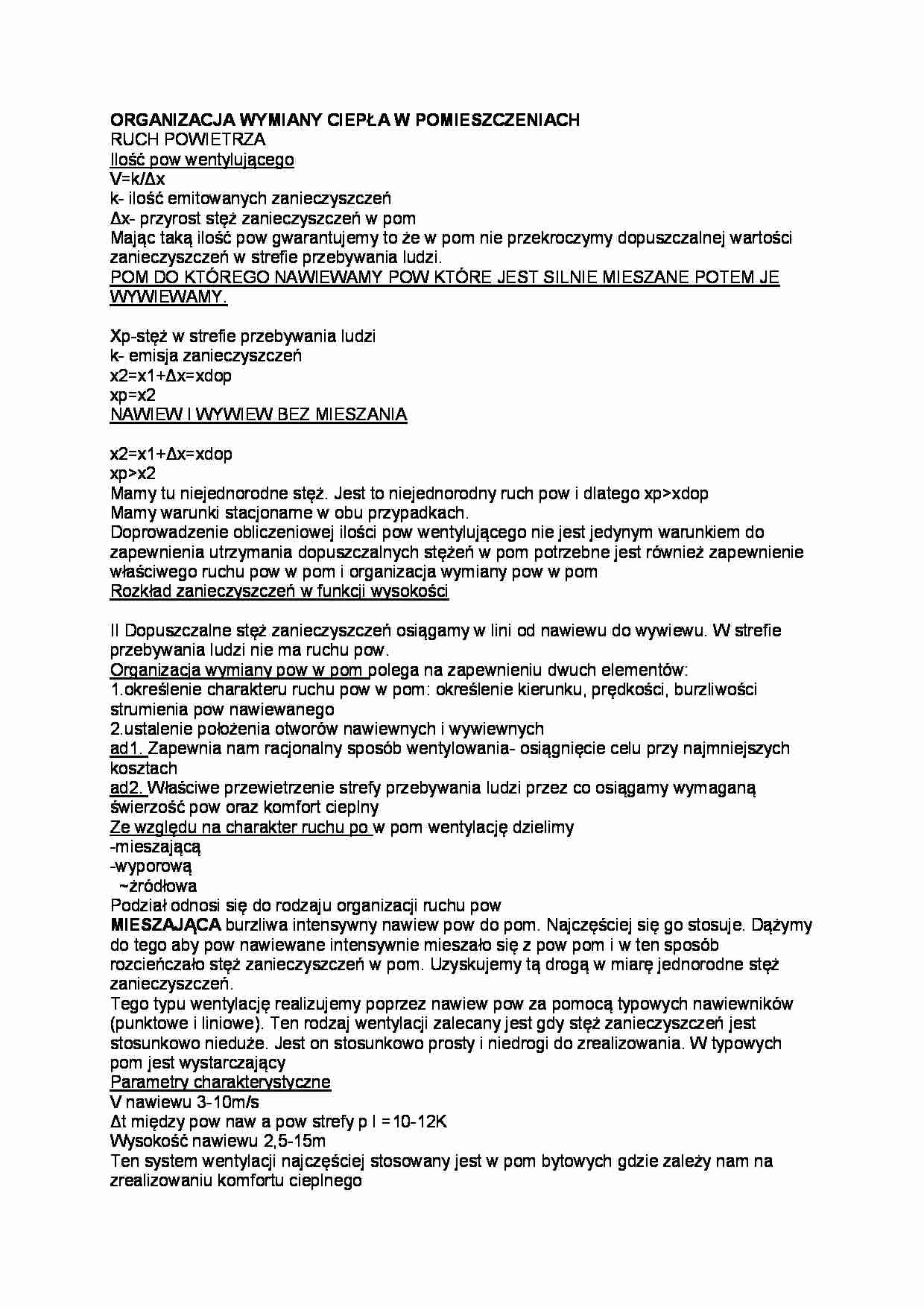 Organizacja wymiany ciepła w pomieszczeniach - wykład - strona 1