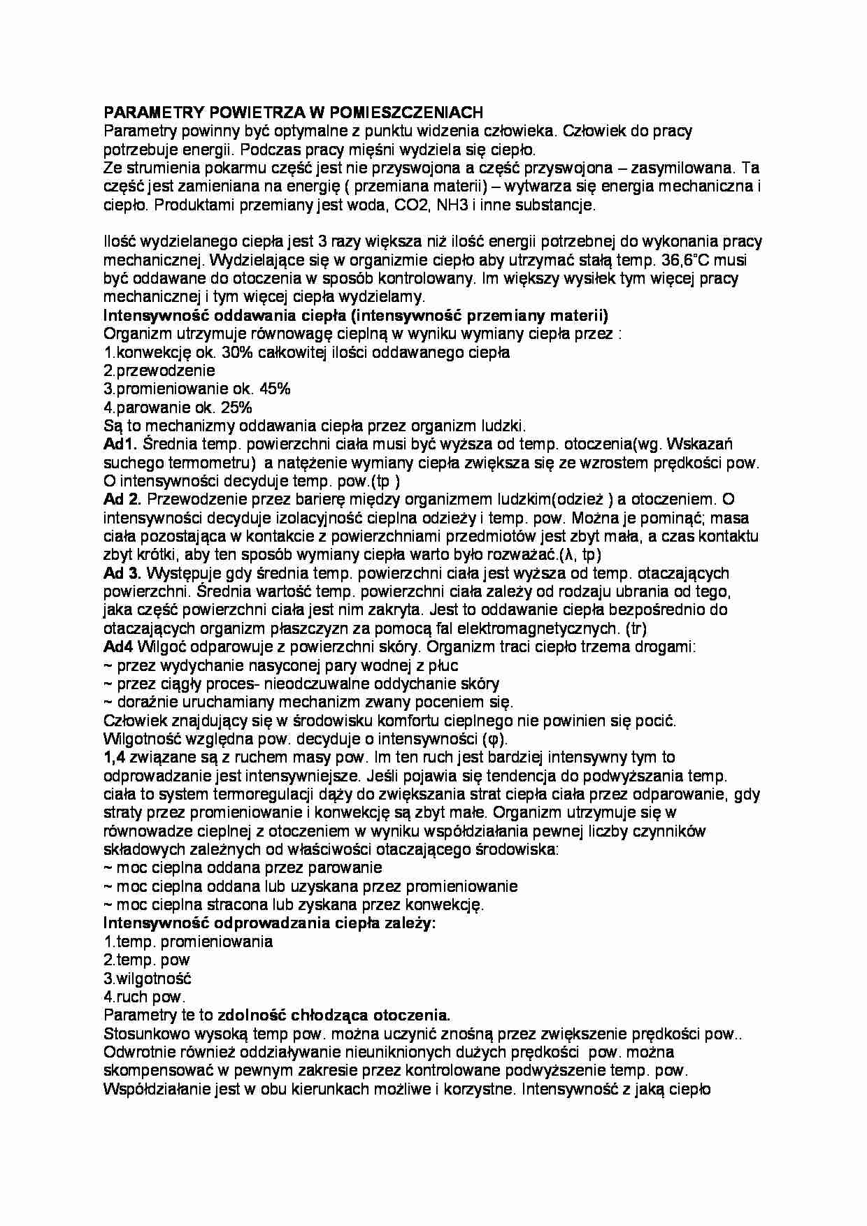 Parametry powietrza w pomieszczeniach - wykład - strona 1