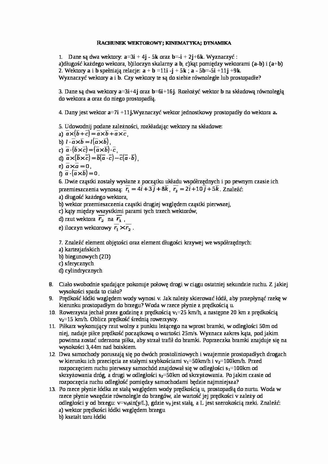 Ćwiczenia - rachunek wektorowy -  kinematyka - strona 1