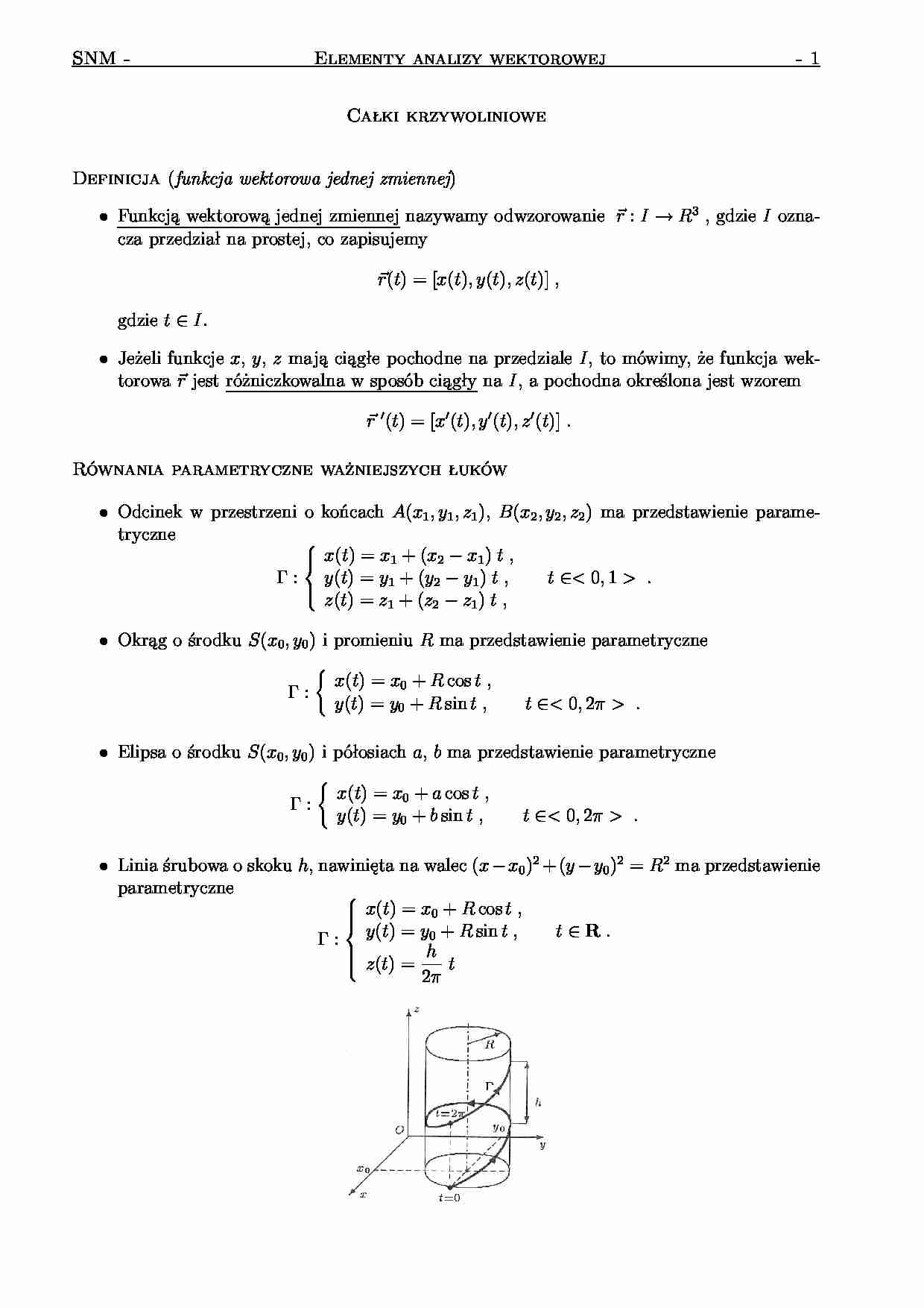 Całki krzywoliniowe - wykład - strona 1
