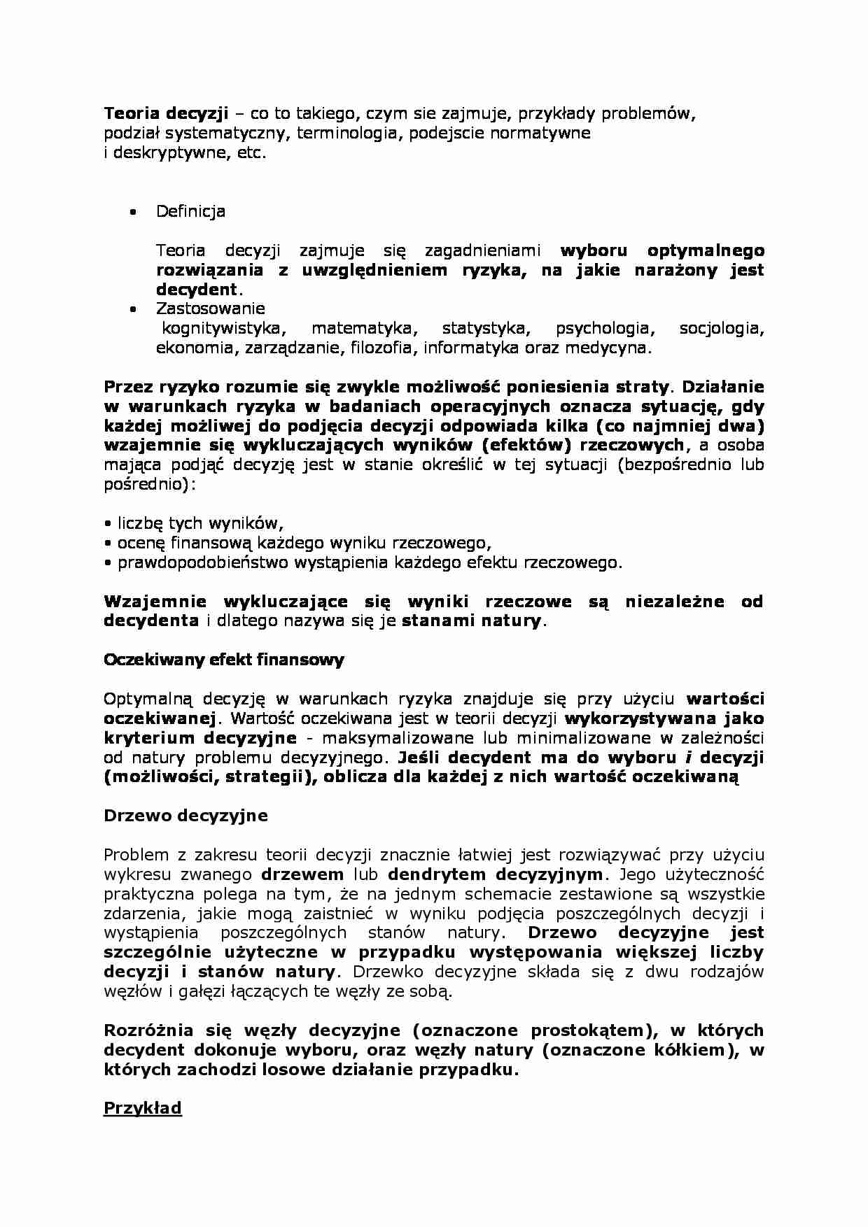 Teoria decyzji - wykład - strona 1