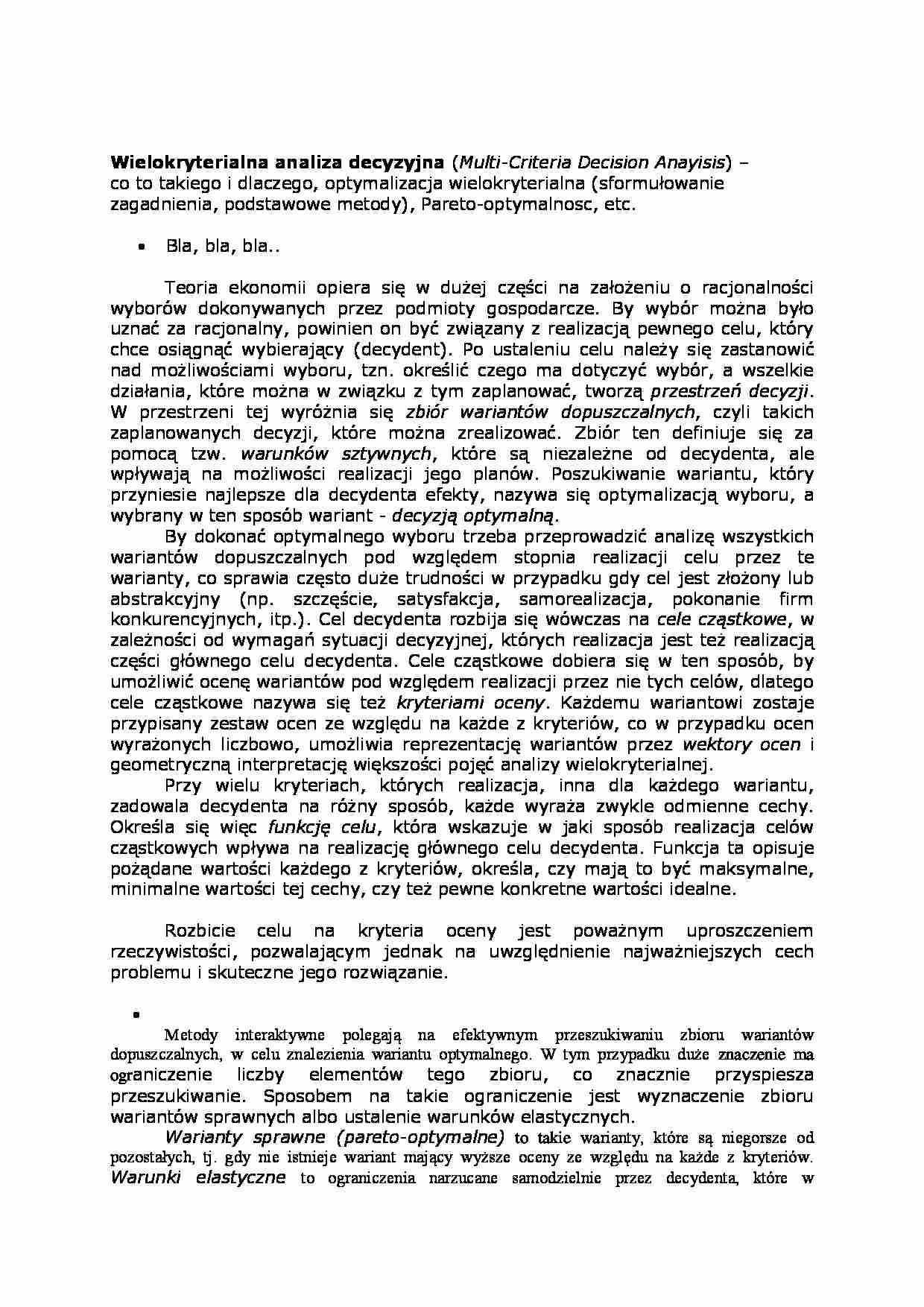 Wielokryterialna analiza decyzyjna - wykład - strona 1