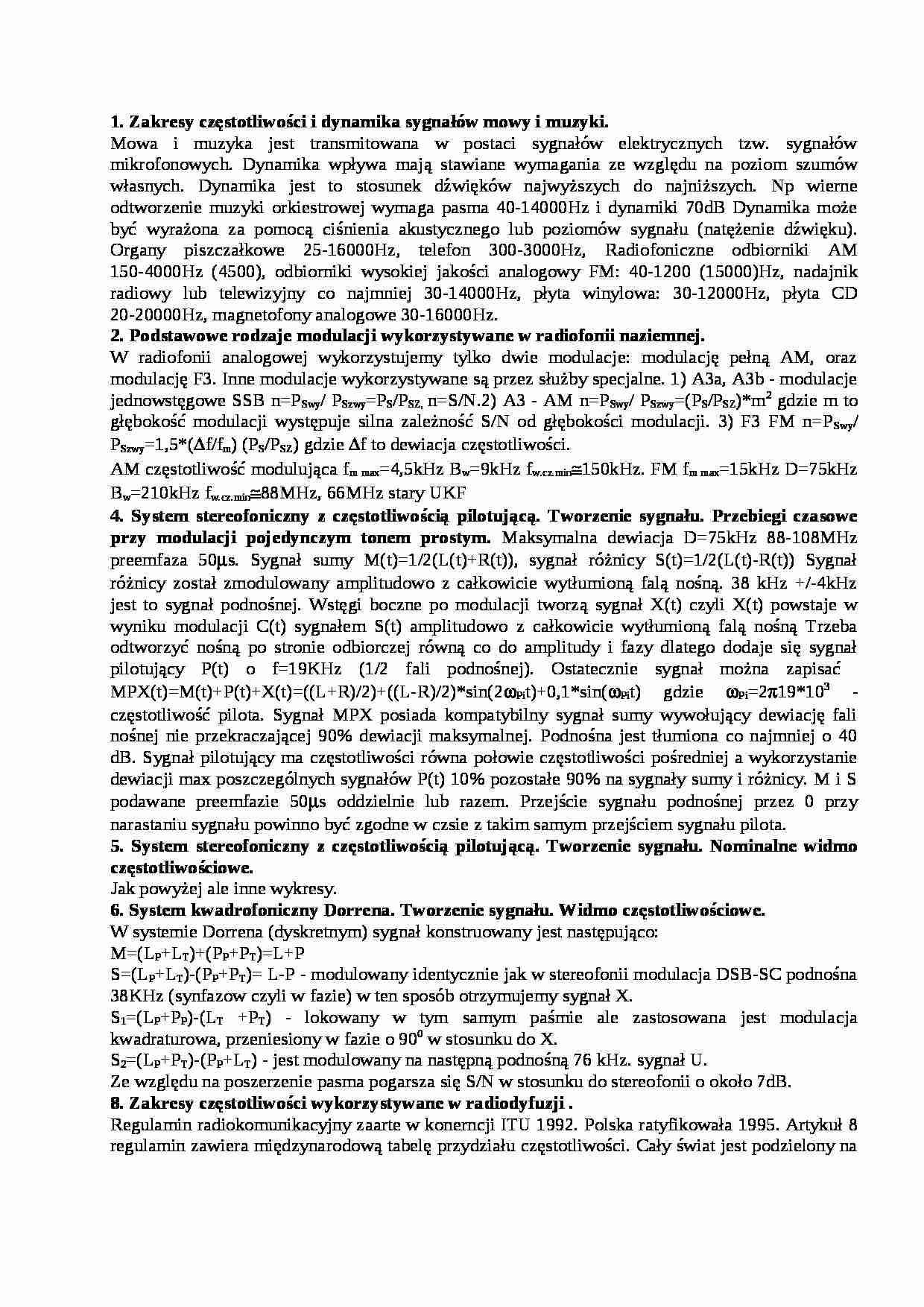 Sygnały i zakresy wykorzystywane w radiofonii - wykład - strona 1