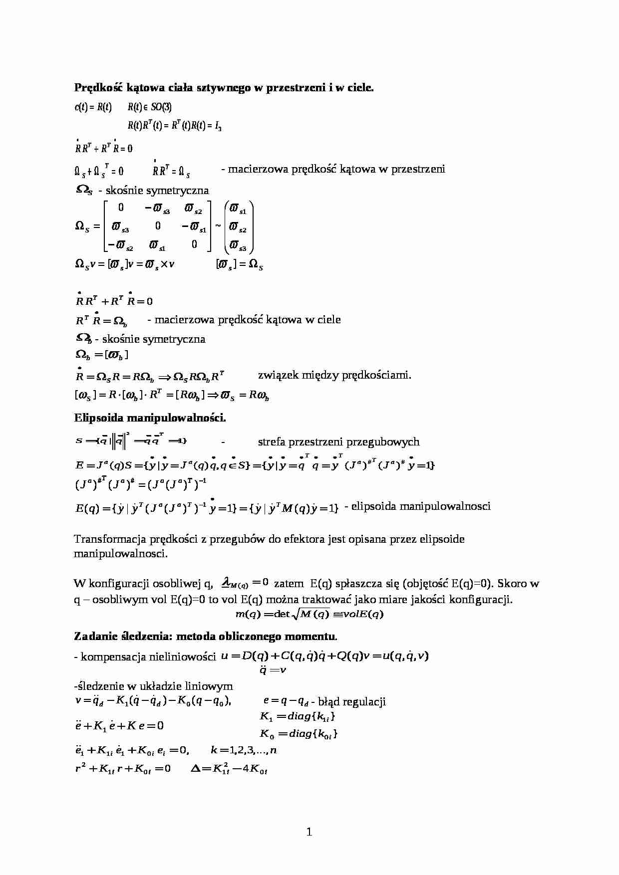  Prędkość kątowa ciała sztywnego w przestrzeni i w ciele - wykład - strona 1