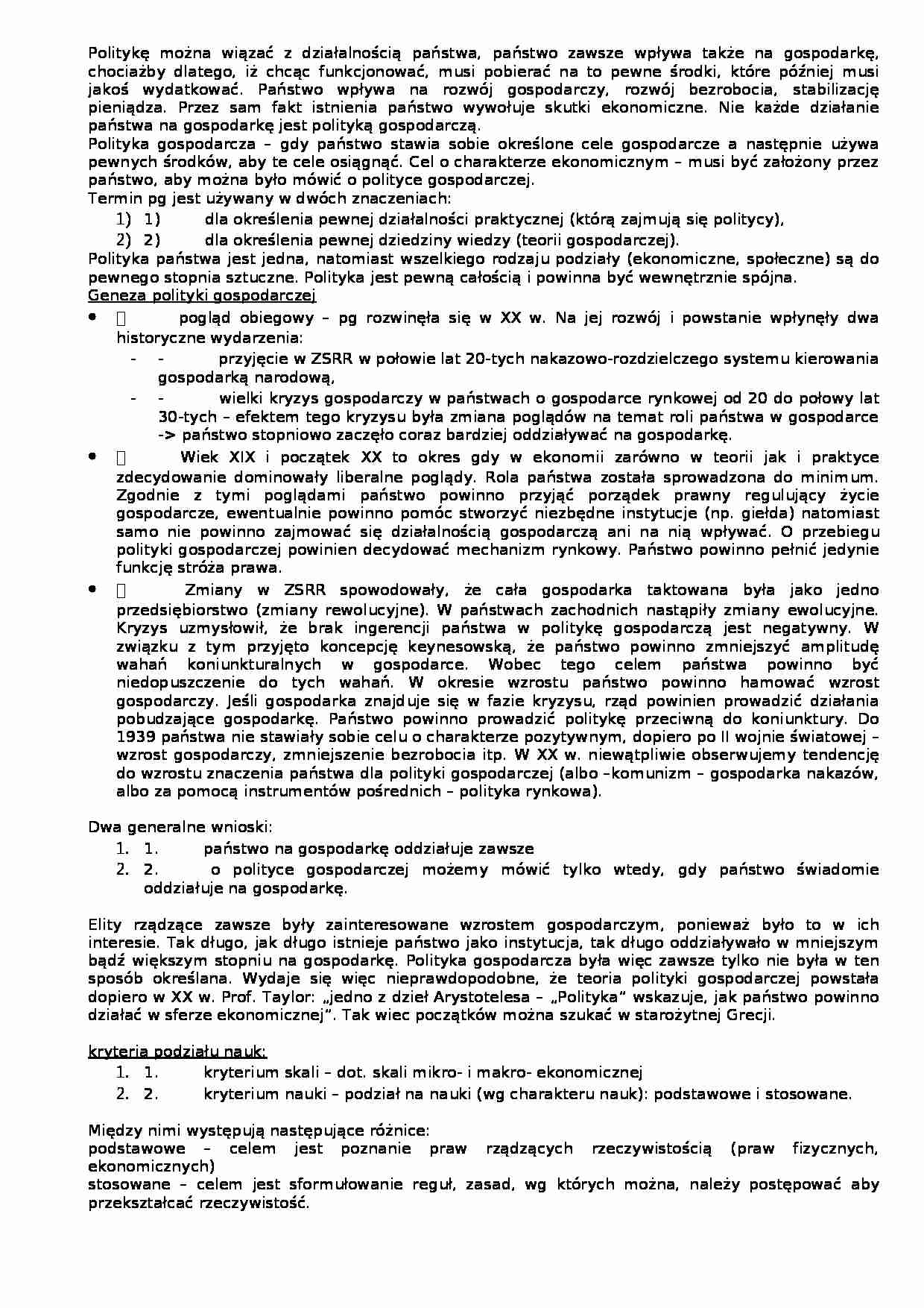 Polityka gospodarcza-zagadnienia - strona 1