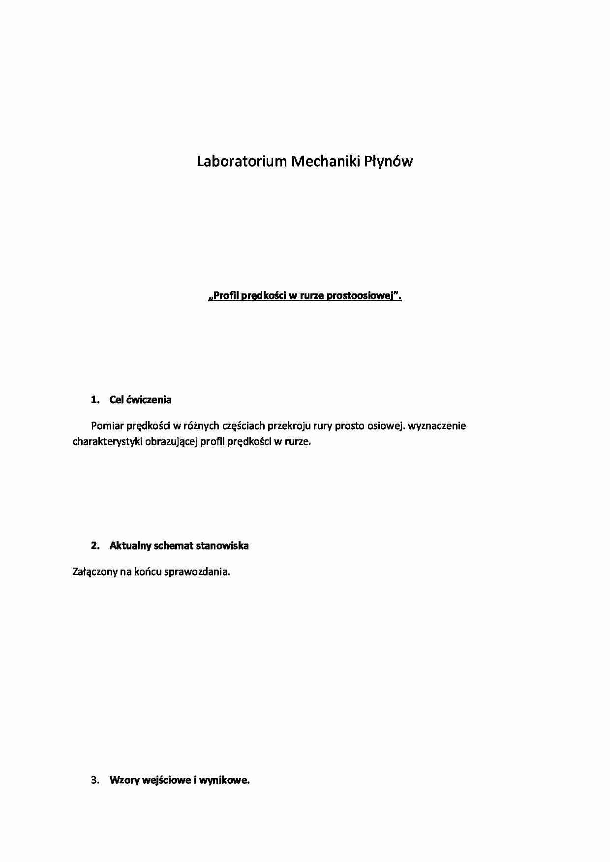 Profil prędkości w rurze prostoosiowej-sprawozdanie - strona 1