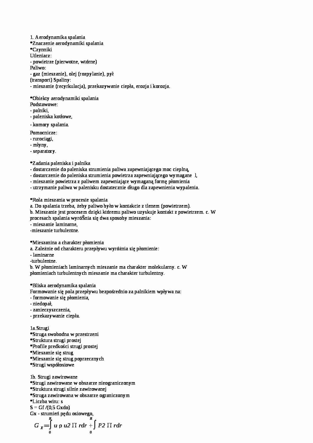 Areodynamika spalania-opracowanie - strona 1