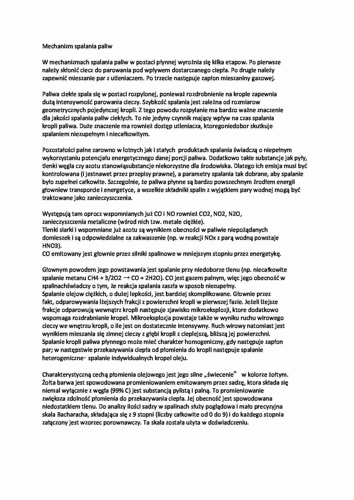 Mechanizm spalania paliw-opracowanie - strona 1