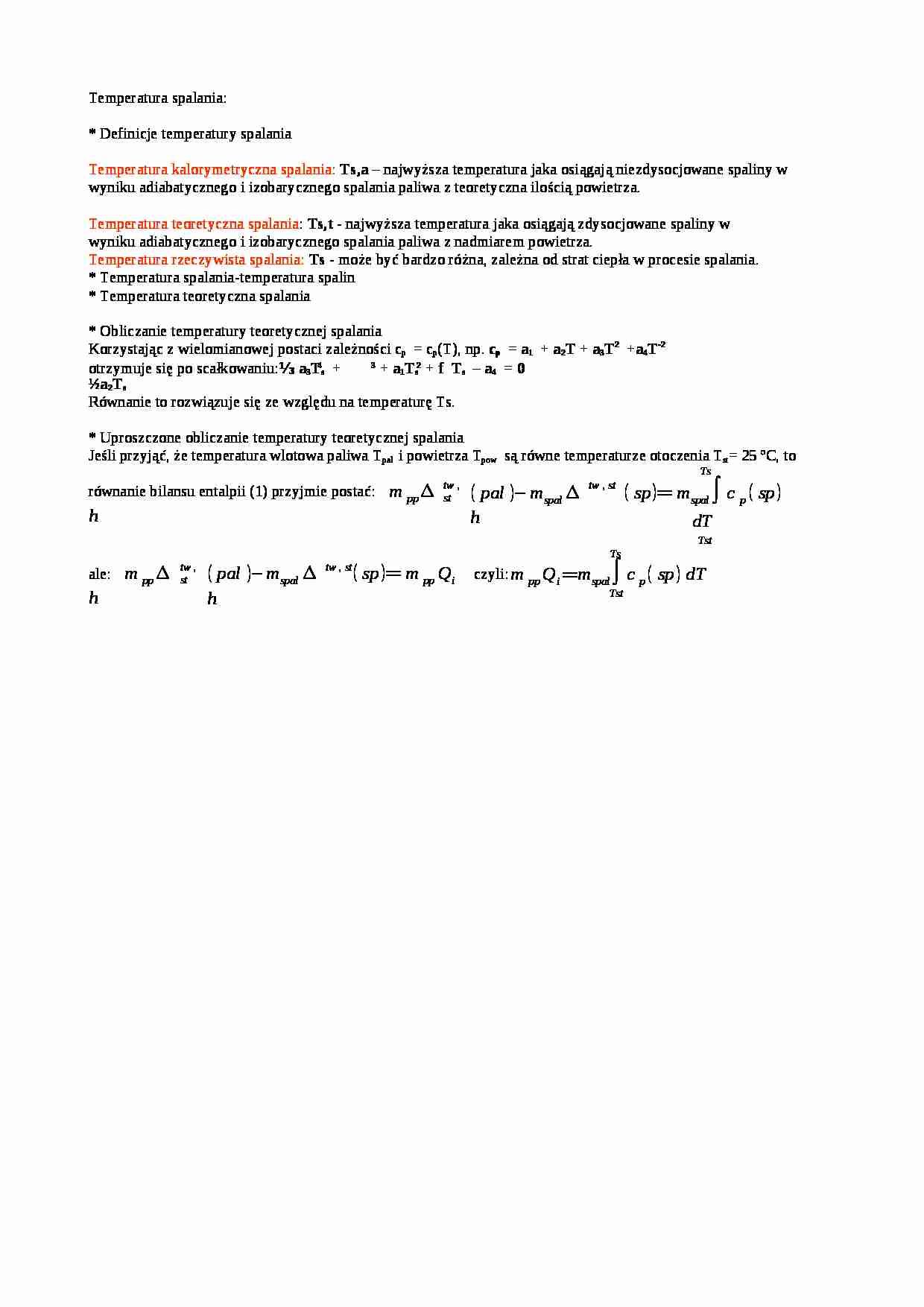 Temperatura spalania-opracowanie - strona 1