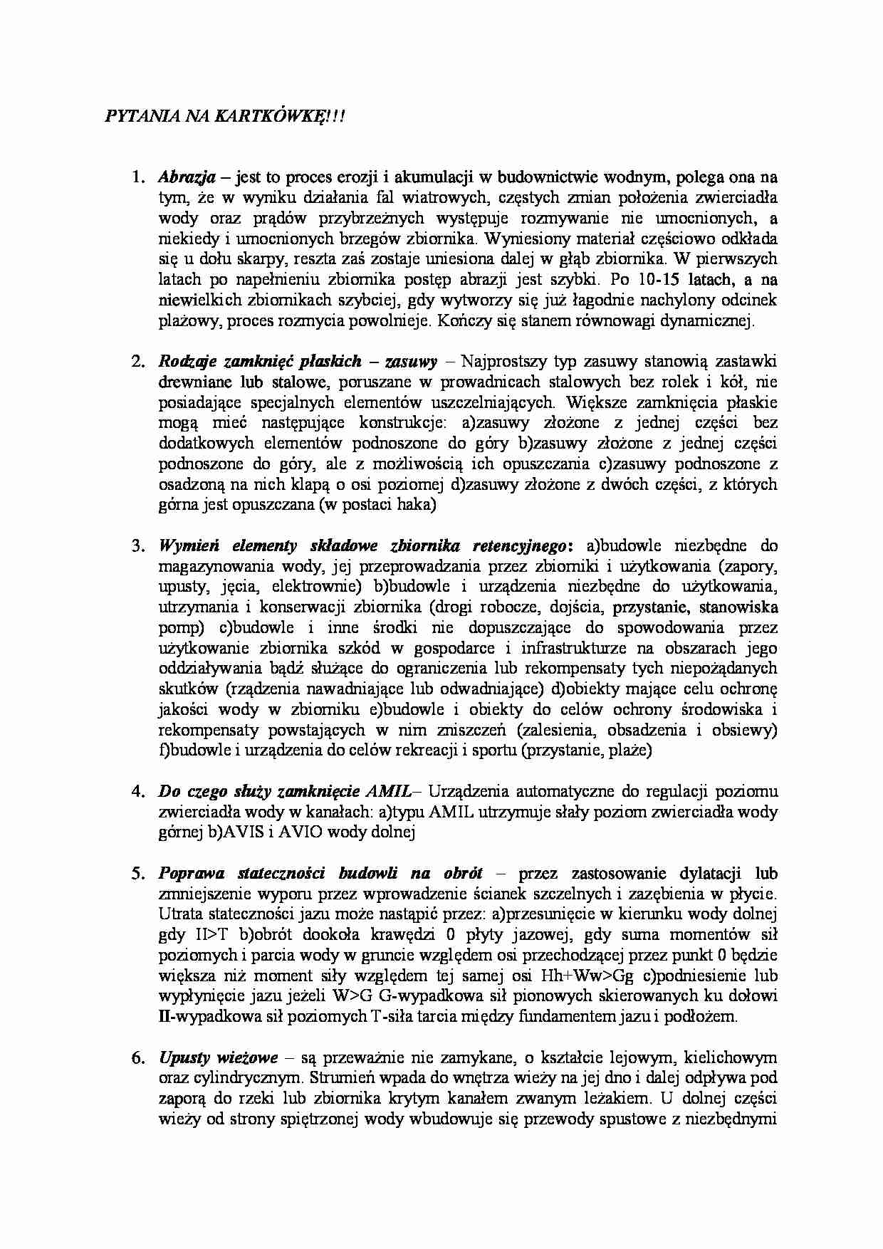 Budownictwo Wodne-pytania na kartkówkę - strona 1