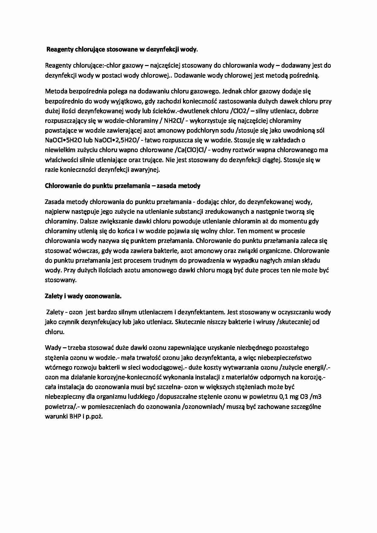 Chlorowanie i wymiana jonowa-opracowanie - strona 1