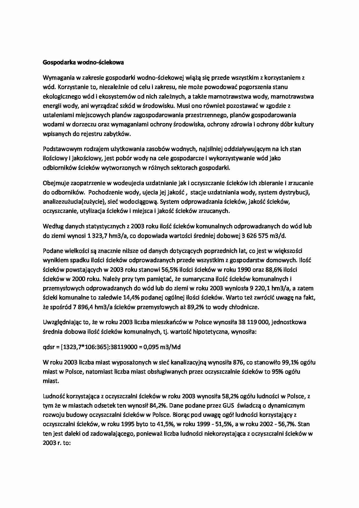 Gospodarka wodno-ściekowa-opracowanie - strona 1