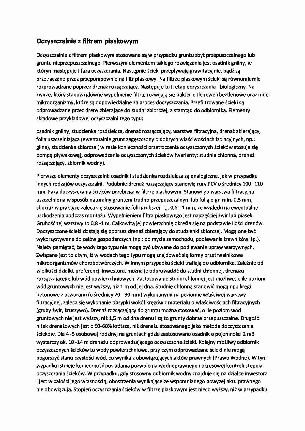 Oczyszczalnie z filtrem piaskowym-opracowanie - strona 1