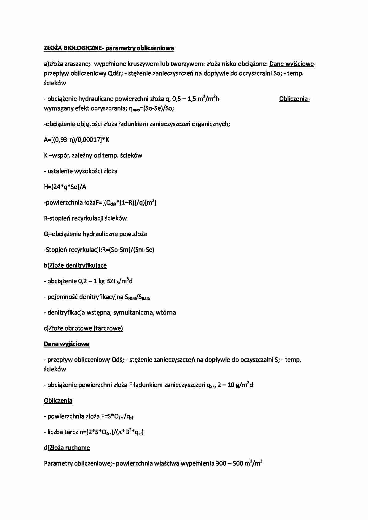 Parametry obliczeniowe-złoża biologicznego - strona 1