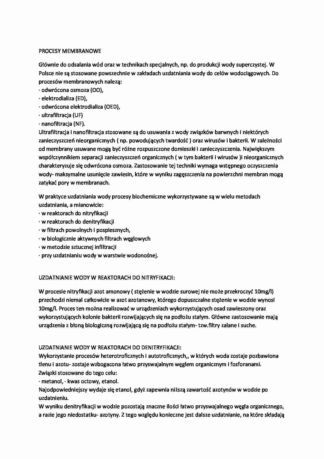 Procesy membranowe-opracowanie - strona 1