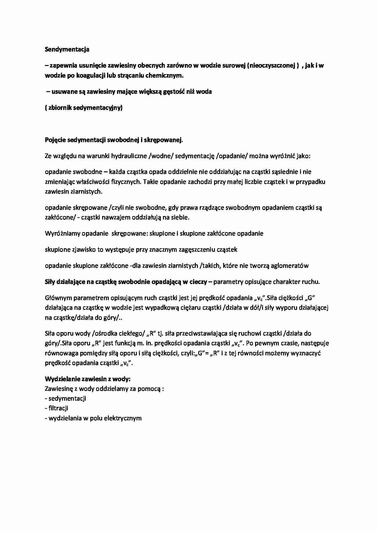 Sendymentacja oraz równowaga węglanowo-wapniowa-opracowanie - strona 1